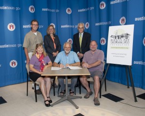 Back row: Project Manager Burke Fortn Laura Morrison & Chris Riley Front: Colleen Theriot, new NPF president, Wolf and Court Thieleman